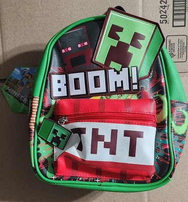 Minecraft Explosion Boom! TNT Faux Leather Mini Backpack, Green Bag Back Pack