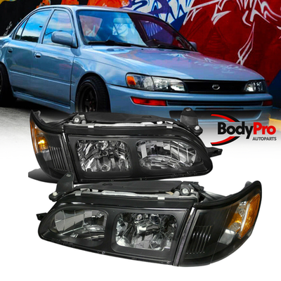 For 1993-1997 Toyota Corolla DX Clear Headlight Black Lamp+Corner