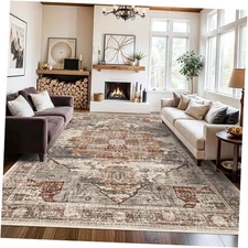  Washable 9x12 Area Rugs - Large Rugs for Living 9' x 12' (Rectangular) Brick