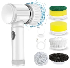 USB Rechargeable Electric Cleaning Brush Cordless Handheld Scrubber 5 Heads