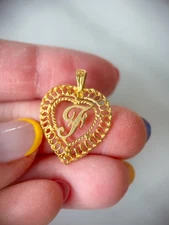 Vintage Script "F" Heart Charm 14k Yellow Gold Charm
