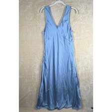 American Eagle Outfitters NWT Slip Dress L Lace Trim Midi Blue Satin Whimsigoth