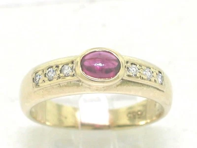 Rubin Brillant Ring 585 Gelbgold 14Kt Gold ovaler Rubin Cabochon 6 Brillanten - Bild 1 von 4