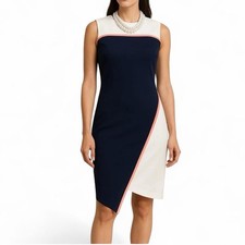 Tommy Hilfiger Colorblocked Asymmetrical-Hem Scuba Dress 8 Sheath Office Career