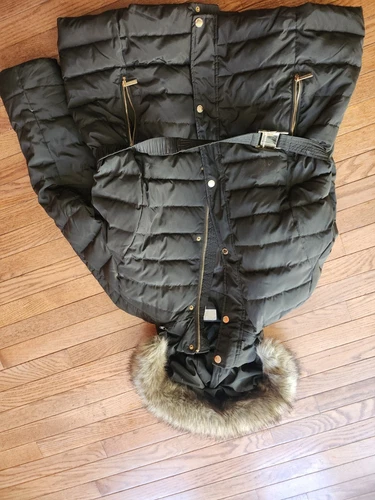 Cappotto lungo imbottito Michael Kors donna verde oliva piumino pelliccia sintetica orlo cappuccio tg 2X