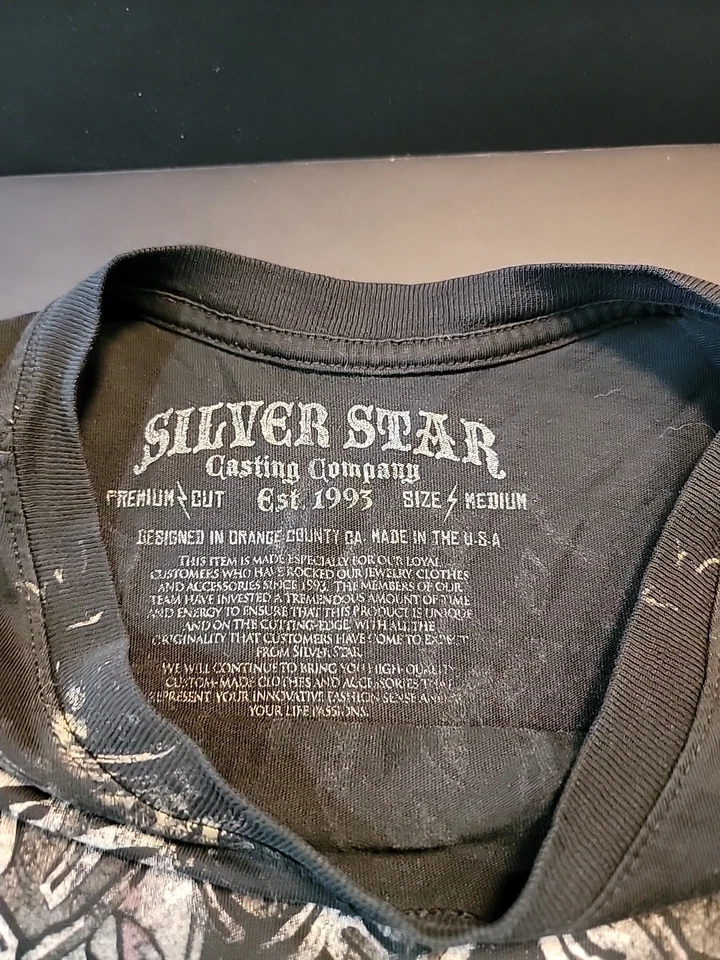 Camisa masculina vintage prata estrela elenco média Y2K skatista grunge MMA Goth Predator - Imagem 4 de 4