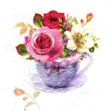 2 Two Paper Lunch Napkins for Decoupage/Mixed Media - Tea Cup with Flowers