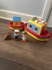 ELC Happyland Push Along Canal Boat, Captain Sailor, Wife and Dog In Kennel Tug
