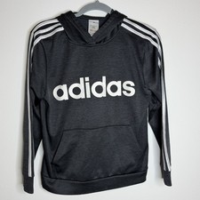 Adidas Kids Pullover Hoodie Youth Large 14 Black White Spell out Logo /stripes