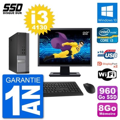 PC DELL 7020 SFF Bildschirm 22 '' Intel i3-4130 RAM 8Go SSD 960Go Windows 10 Wifi