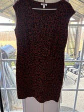 Nine West Dress Women's Size Large Cheeta Print Short Sleeve Brown