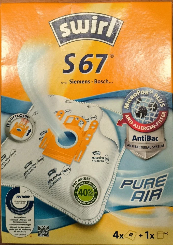 Swirl S 67 Staubsaugerbeutel für Siemens-Bosch ...   MicroPor® Plus AntiBac