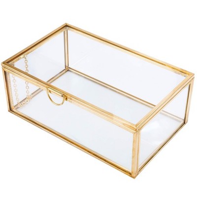 HighFree Vintage Glass Box with Lid - Clear Jewelry Glass Display Box Keepsak...