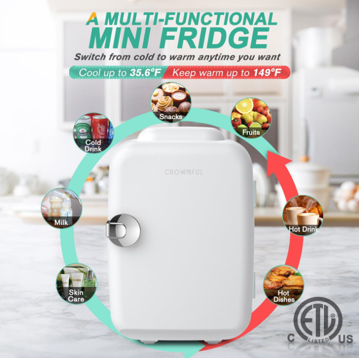 NEW - Mini Fridge, 4 Liter/6 Can, Portable Cooler, Warmer Pe