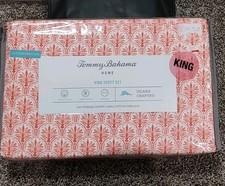 Tommy Bahama King 4 Piece Sheet Set Pink Coastal Batik - Cotton Percale