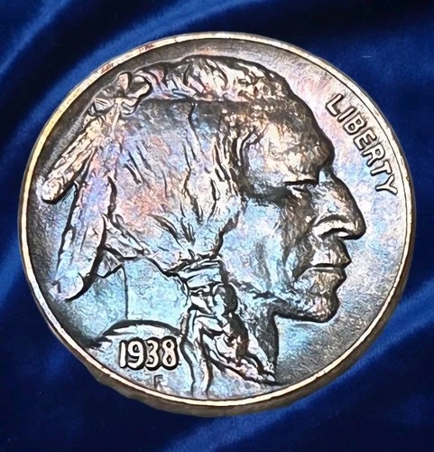 1938-D Buffalo Nickel GEM BU Uncirculated Full Horn Monster Toned US Coin 5c