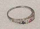 Vintage STERLING Silver Mother's Grandmother's I Love You Gemstone Ring Sz 10