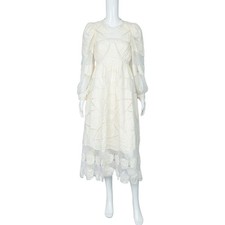 ULLA JOHNSON White Linen Crochet Estella Midi Dress Size S