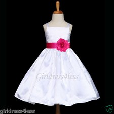 WHITE/FUCHSIA HOT PINK DANCE GOWN FLOWER GIRL DRESS 12M 18M 2 4 5/6/6X 7/8 10 12