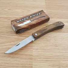 Work Folding Knife 4.25" Closed Stainless Sodbuster Blade Brown Wood Handles