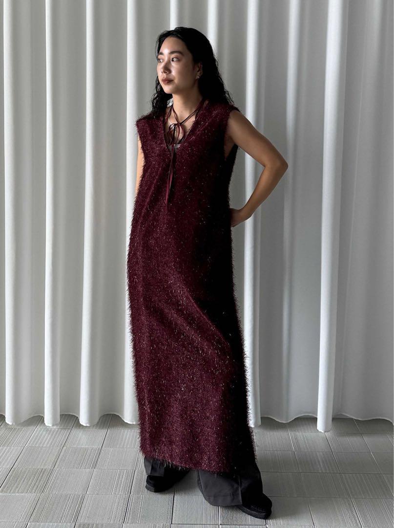 Ameri Fluffy Utility Vest & Dress Set, Burgundy, Size M, Fringed 