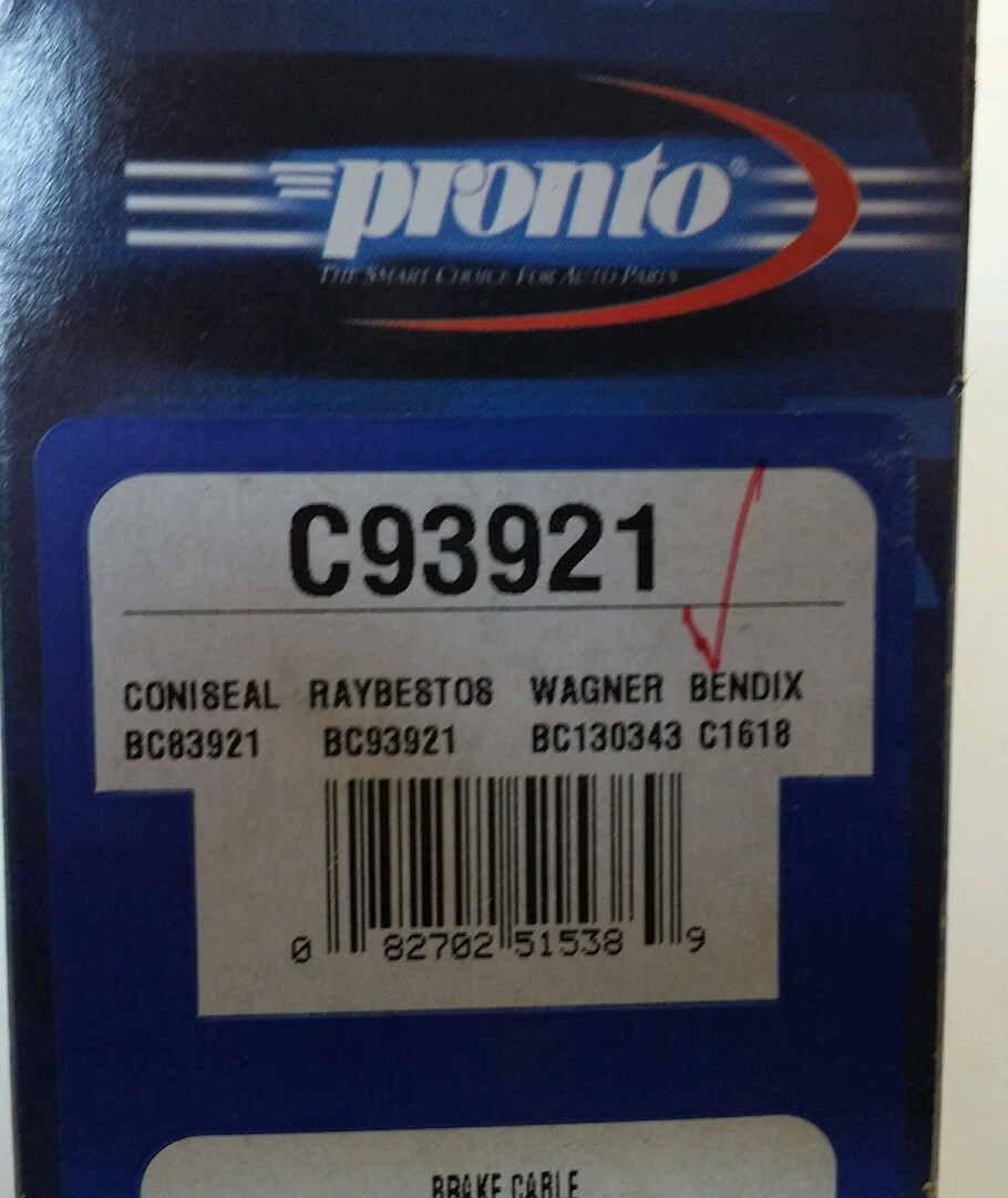 Pronto C93921 Parking Brake Cable Rear Left, Fits 1995 Dodge