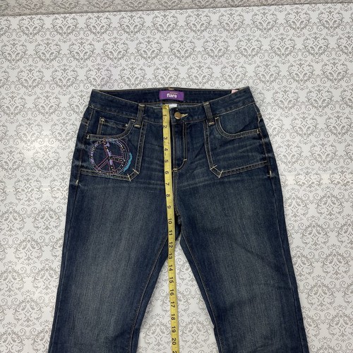 Old Navy Flare Peace and Love Graphic Pocket Blue Denim Jeans Junior Girls 16 - Picture 10 of 12