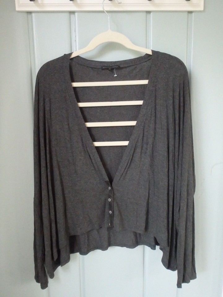 Beautiful People Womens Small Gray Lagenlook Boxy Jersey Cardigan