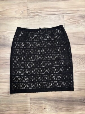 Vintage ESPIRIT DE CORP Lazer Cut Black Mid Length Skirt Size 9/10 Y2K