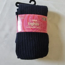 Faded Glory Tights Girls Size 12-14 Navy Blue Heavyweight Cotton NWT
