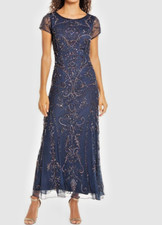 Pisarro Nights Embellished Mesh Beaded Chiffon Gown Dress 268