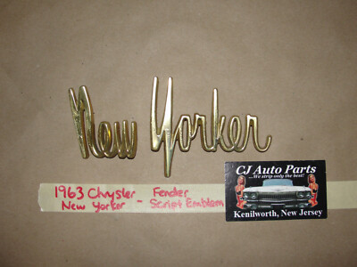 OEM 1963 Chrysler New Yorker SCRIPT FRONT FENDER EMBLEM BADGING GOLD 63 ...