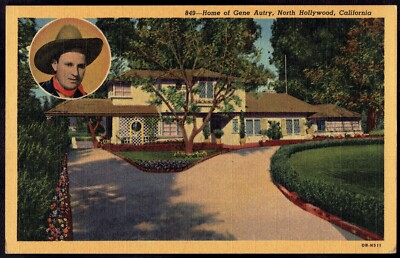 Movie Star Postcard - Gene Autry - Home - North Hollywood California Linen ca15a