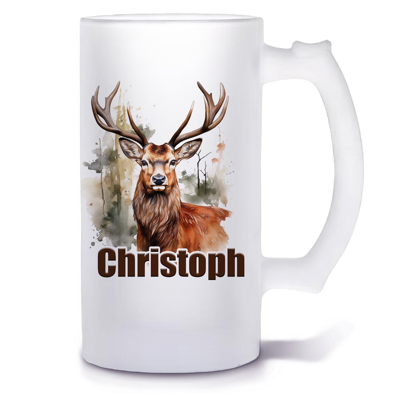 personalisierter Bierkrug mit Name | Hirsch 2 | Glas Bier Geschenk Jäger Wild