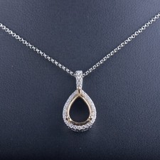Solid 14K Gold Pear Cut 10x7mm Natural Diamond Semi Mount Pendant Setting