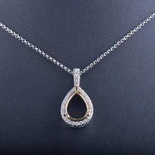 Solid 14K Gold Pear Cut 10x7mm Natural Diamond Semi Mount Pendant Setting
