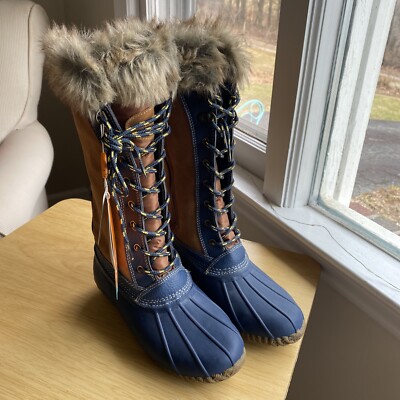 Sporto Waterproof Leather Lace-Up Duck Boot Zipper M NEW