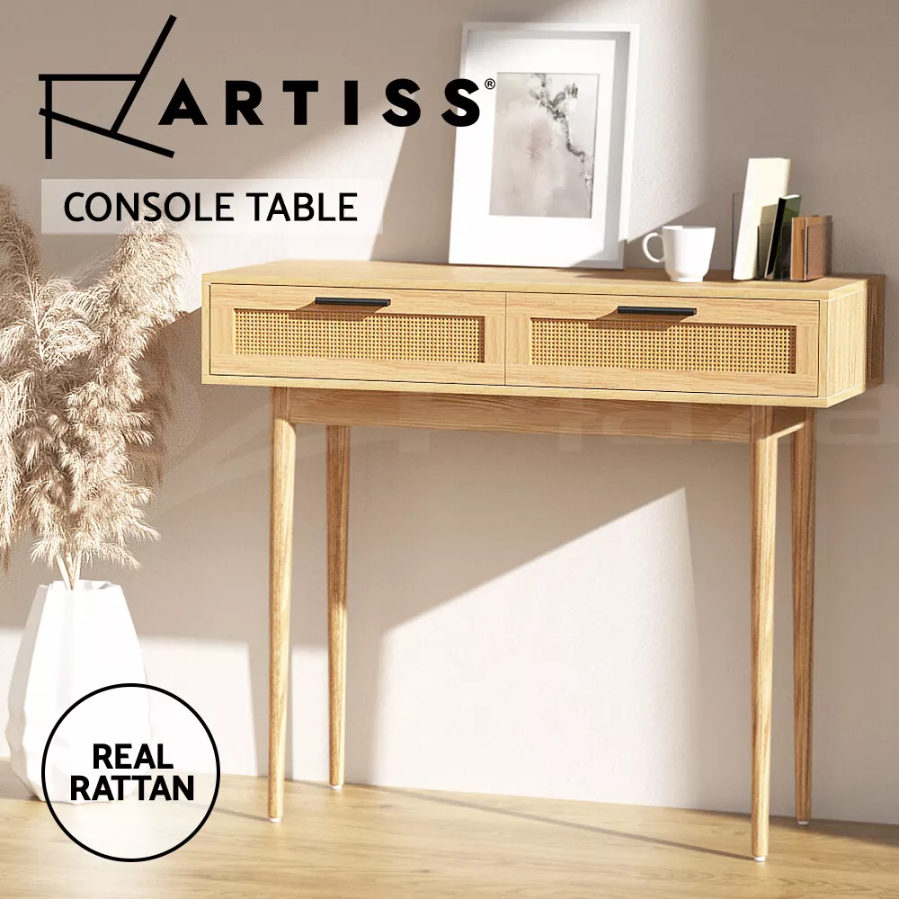 Artiss Console Table Entry Table Rattan Drawer Storage Hallway