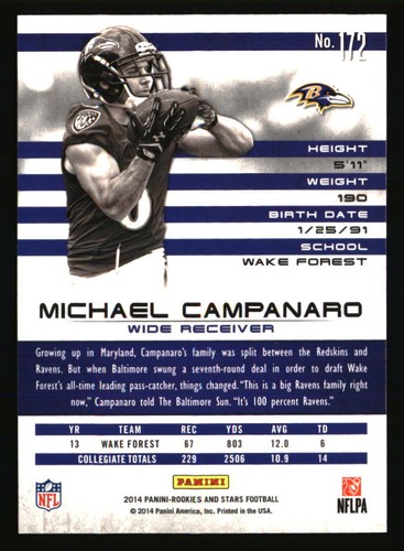Michael Campanaro 2014 Panini Rookies & Stars #172 Football Card - Picture 2 of 2