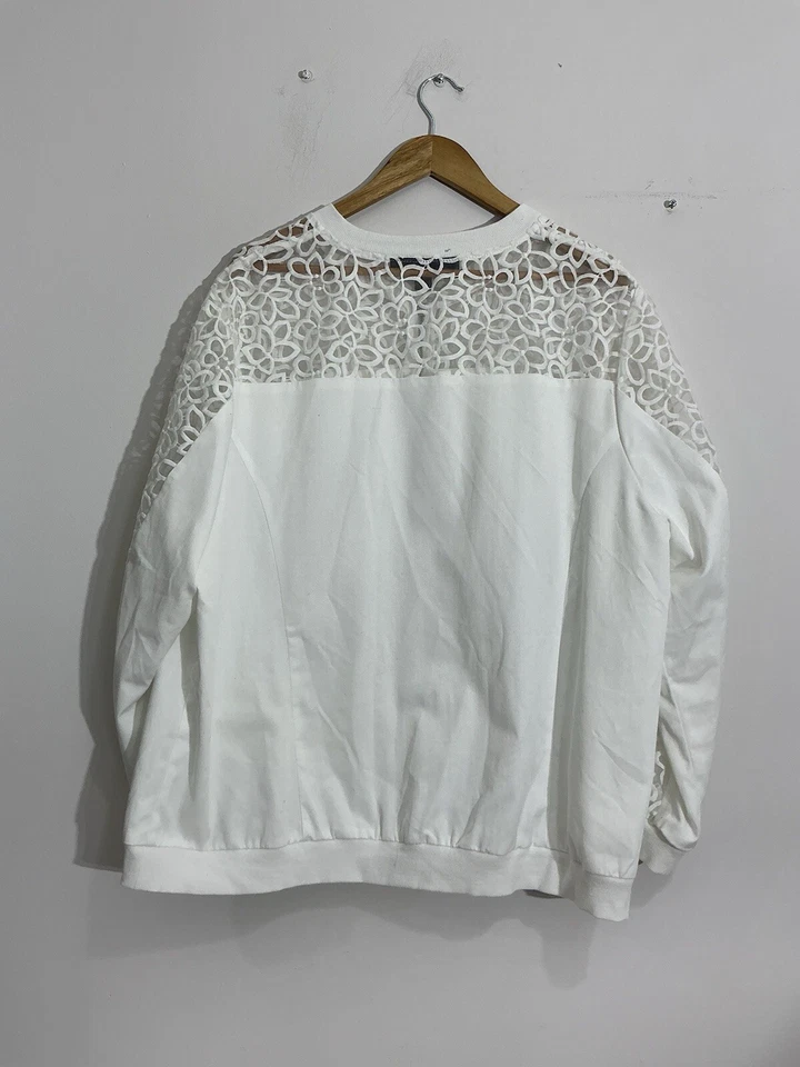 Womans Denim 24-7 White Lace Shear Sleeves Lined Front Zip Jacket Size 24 W - Image 2 of 4