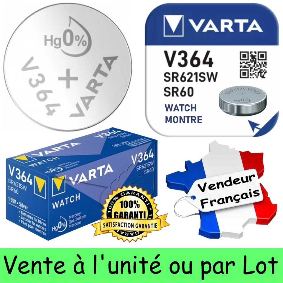 VARTA - Pile bouton pour montre : V364 SR60 SR621SW Oxyde d'Argent 1,55V 20 mAh