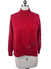 VTG Y2K Womens Turtleneck Sweater M-L Red Embroidered Floral Cottage Goth 90s