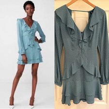 EXPRESS Polka Dot Country Whimsy Soft Girl Mini Ruffles  Dress 4 COUNTRY Flirty
