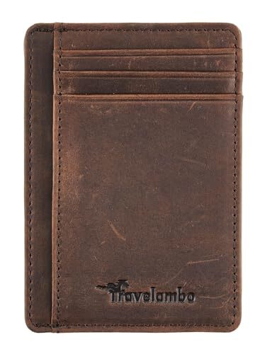Travelambo Front Pocket Minimalist Leather Slim Wallet RFID Blocking Medium Size