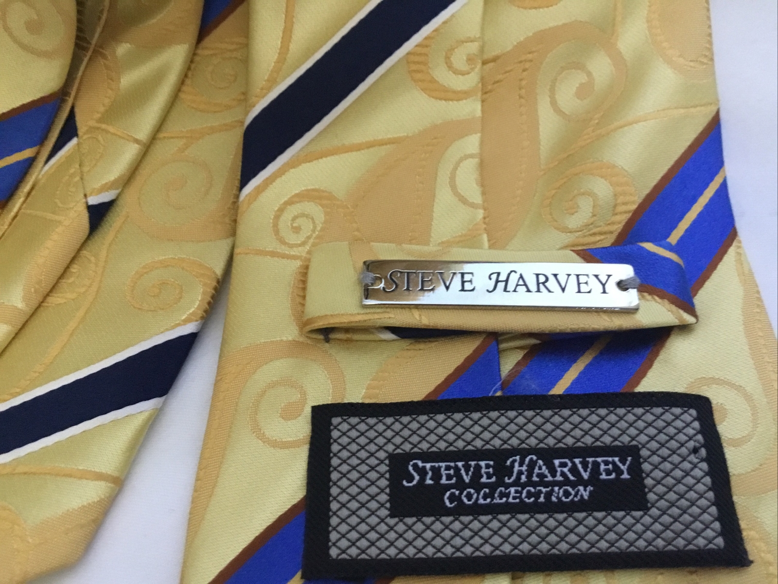 steve harvey collection mens tie yellow with blue str… Gem