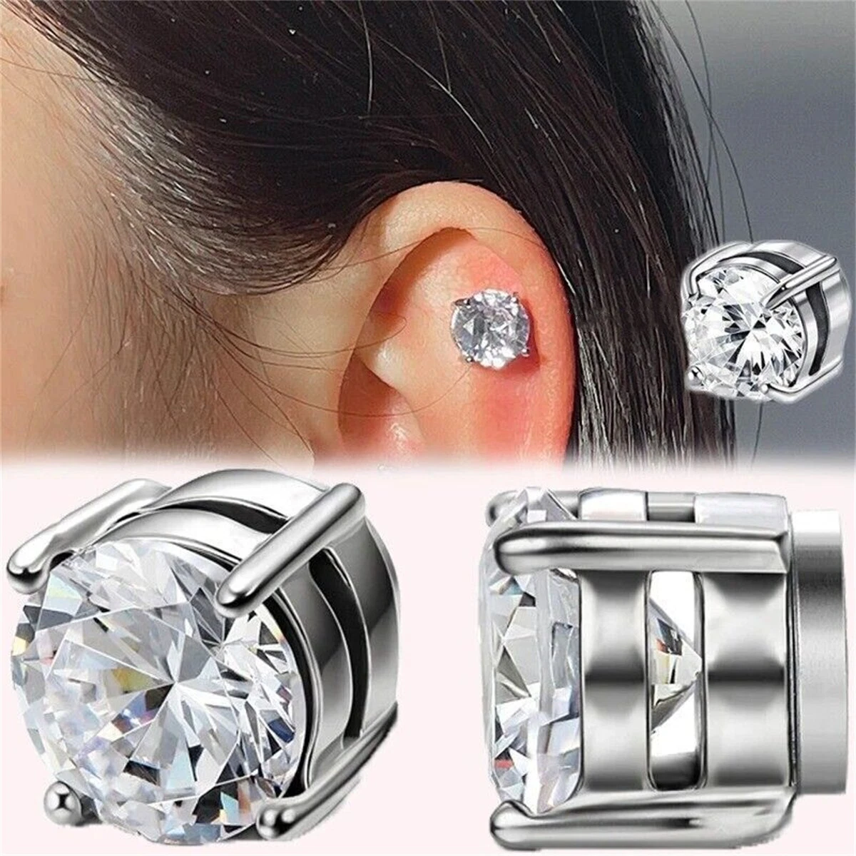 Women Men Ear Stud Zircon Clip No Magnet Earrings Charm Jewelry eBay