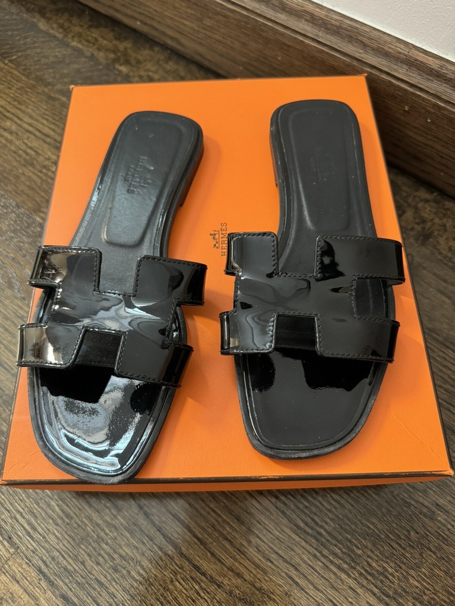 Hermes Oran Sandals Black 37 Patent Leather | eBay