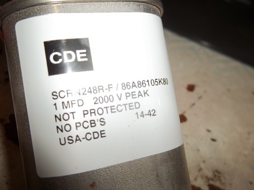 CDE CAPACITOR SCRN248R-F / 86A86105K80 1MFD 2000V PEAK 14-42 (155-2) - Picture 2 of 3