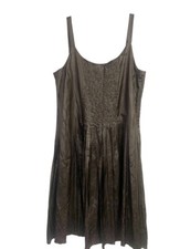 Silk Eileen Fisher Rumpled Tussah Dress Cotton Lined Pintuck Sequins Dk Brown Sm