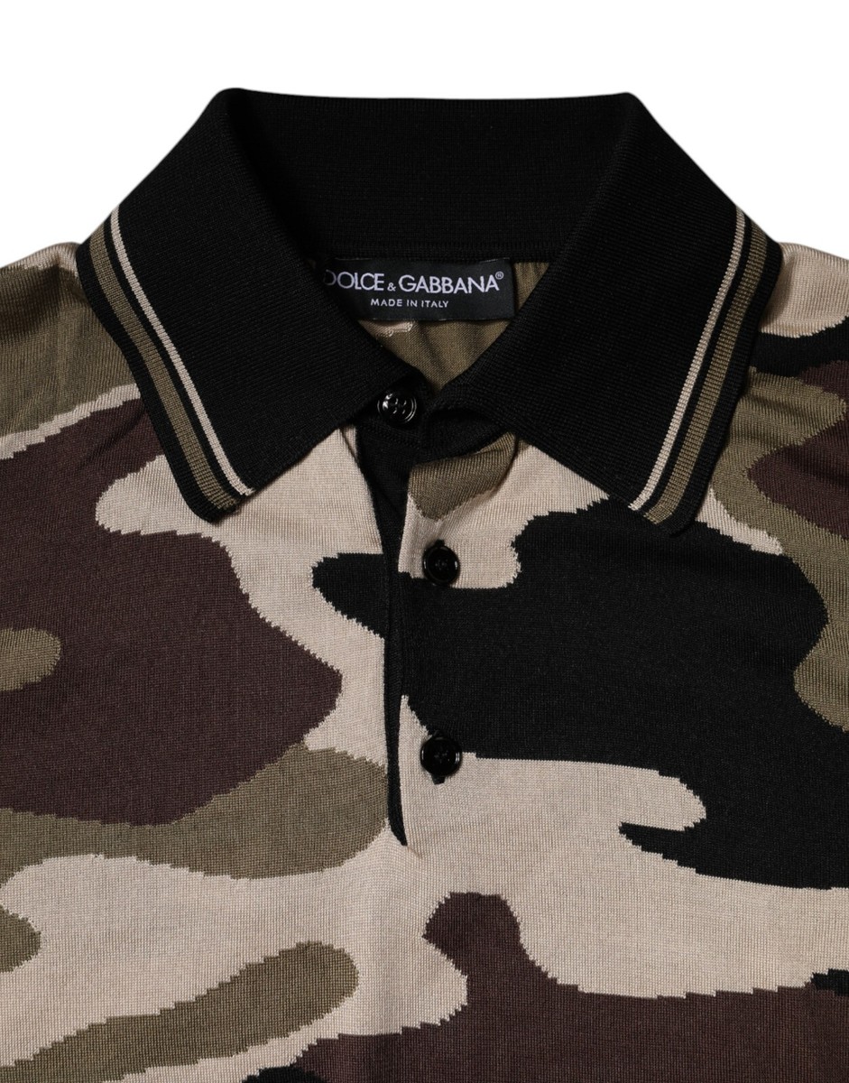 トップス 00s dolce&gabbana camo pattern polo Dolce & Gabbana Camouflage-Print Silk Polo Shirt | Sendegaro BG
